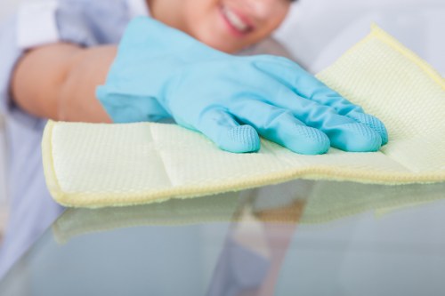 Cleaner using protective equipment while handling cleaning products