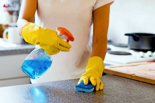 Cleaner maintaining a fresh and tidy space in SW2