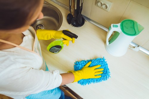 Domestic cleaning tasks in a SW2 property including bathroom and kitchen upkeep